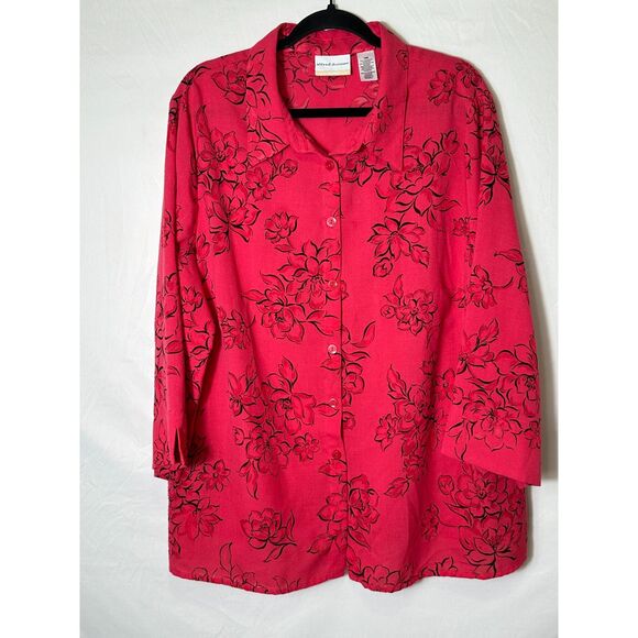 Alfred Dunner Women's Red/Black Floral Burnout Tunic 3/4 Sleeve Plus Size 18W - Picture 1 of 3